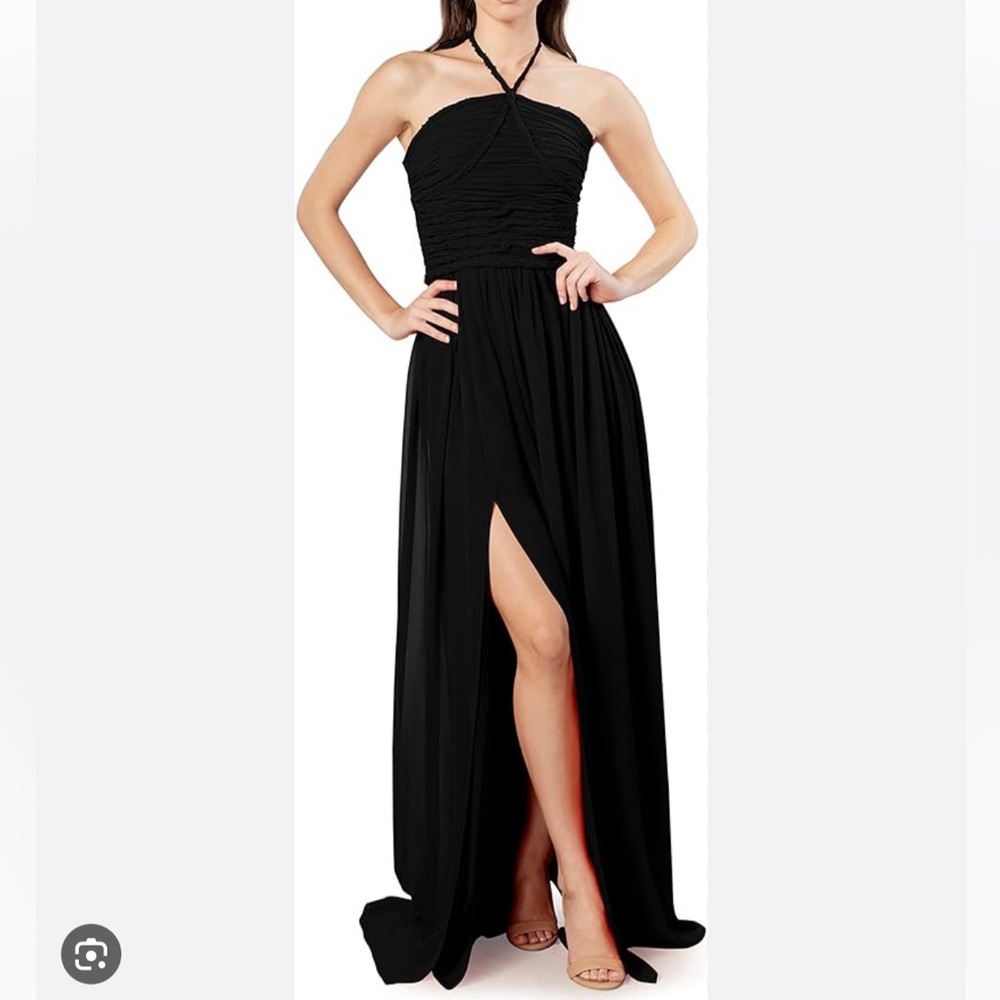 DRESS THE POPULATION Women’s Large Aura Halter Neck Maxi Gown Black